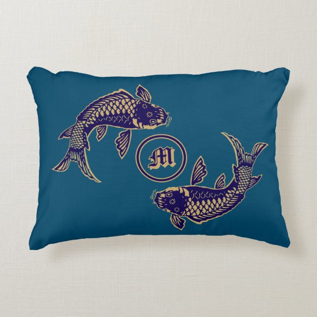 Coussins Décoratifs Japanese Koi Fish Monogram (Devant)