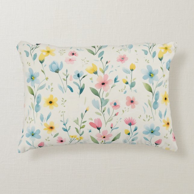 Coussins Décoratifs jardin pastel aquarelle florales (Devant)