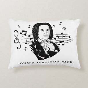 Coussins Décoratifs Johann Sebastian Bach Portrait et buste avec notes
