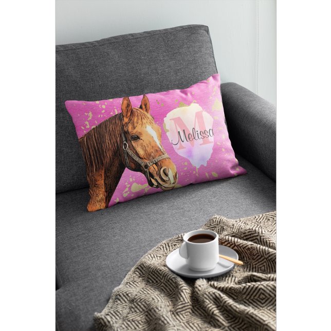 Coussins Décoratifs Joli cheval animal équestre rose monogramme (Créateur téléchargé)