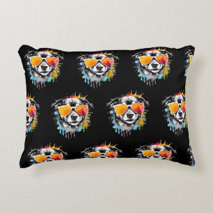 Coussins Décoratifs Joli chiot coloré avec lunettes de soleil splash