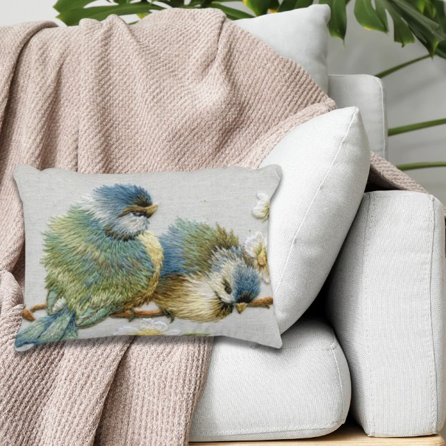 Coussins Décoratifs joli oiseau à broderie turquoise à la menthe (cute floral teal mint green embroidery bird accent pillow)