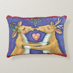 Coussins Décoratifs Jolis rennes de Noël, baiser romantique avec gui