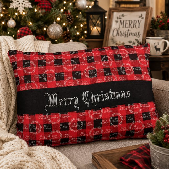 Coussins Décoratifs Joyeux Noël en Plaid Rustique de Buffalo  (Créateur téléchargé)