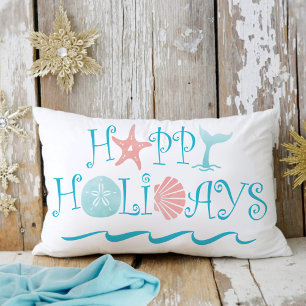 Coussins Décoratifs Joyeux Noël Plage Bord de Mer Coquillage Typograph