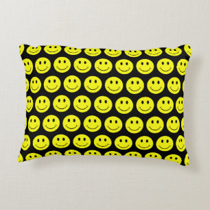Coussins Décoratifs Joyeux Visages Jaunes Motif Noir