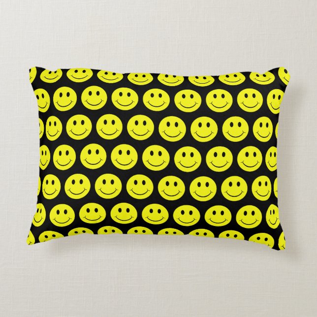 Coussins Décoratifs Joyeux Visages Jaunes Motif Noir (Dos)