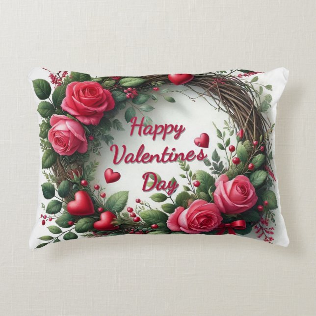 Coussins Décoratifs La Saint-Valentin des couronnes roses (Devant)