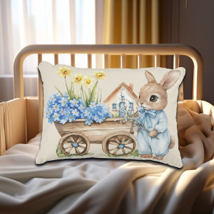 Coussins Décoratifs Lapin personnalisé avec fleurs bleues