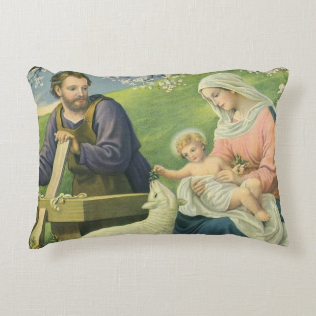 Coussins Décoratifs L'atelier de Joseph avec Marie et l'enfant Jésus (Devant)