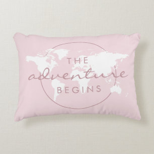 Coussins Décoratifs L'aventure commence thème Voyage rose