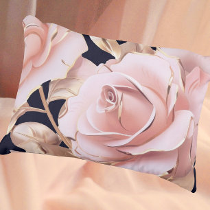 Coussins Décoratifs Le Boudoir Noir Roses roses sur fond noir