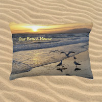 Les oiseaux de rivage sur la plage au coucher du s