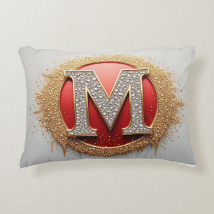 Coussins Décoratifs Lettre M Diamant Médaillon Rouge Monogramme Or
