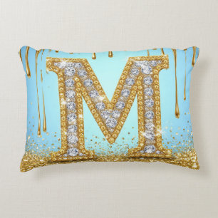 Coussins Décoratifs Lettre M en diamant de luxe sur fond doré pailleté