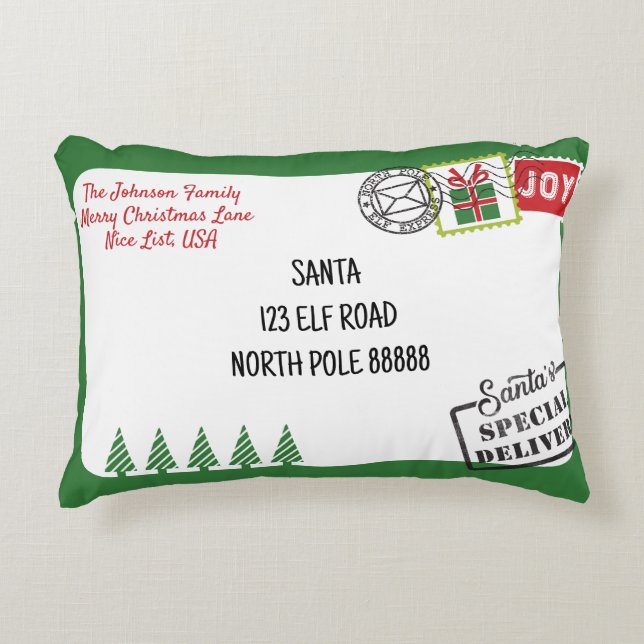 Coussins Décoratifs Lettre Père Noël verte Noël (Devant)