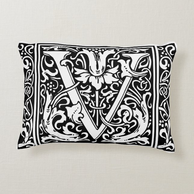Coussins Décoratifs Lettre V Monogramme médiéval Art Nouveau (Dos)