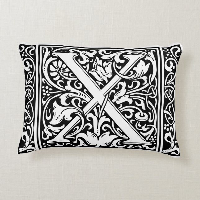 Coussins Décoratifs Lettre X Monogramme médiéval Art Nouveau (Dos)
