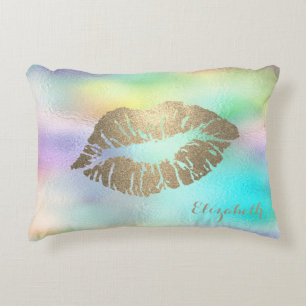 Coussins Décoratifs Lèvres Pailletées Holographiques Iridescentes Gold