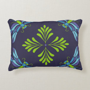Coussins Décoratifs libellule verte motif vintage sur dossier foncé
