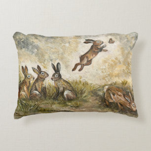 Coussins Décoratifs Lièvre de Prairie Céleste Famille de Lapin Fantais