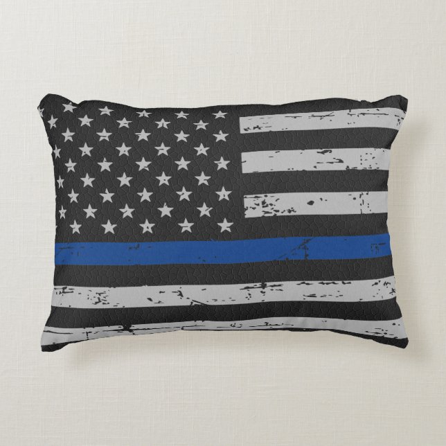 Coussins Décoratifs Ligne Bleue Mince - Policier - Police (Devant)