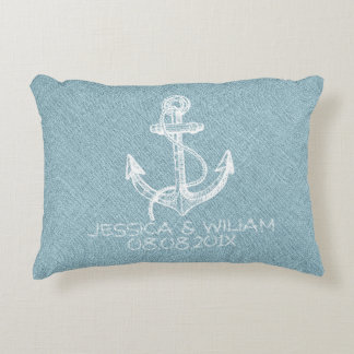 Coussins Décoratifs Linge bleu Ancre d'impression et de bateau blanc