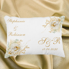 Coussins Décoratifs Logo de monogramme floral doré Mariage 