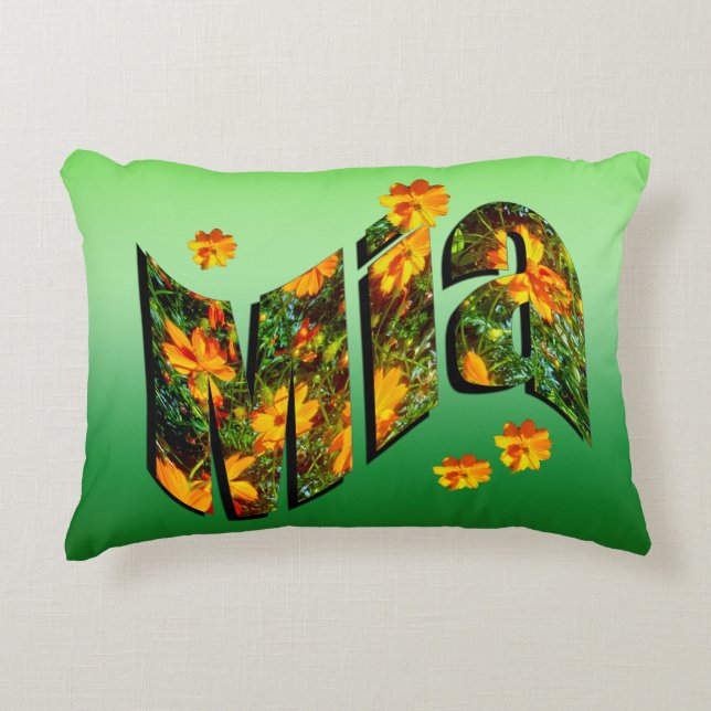 Coussins Décoratifs Logo Mia Nom Avec Fleurs, (Devant)