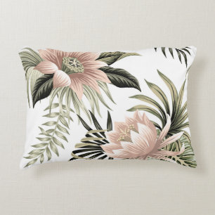 Coussins Décoratifs Lotus rose vintage tropical, feuilles de palmiers,