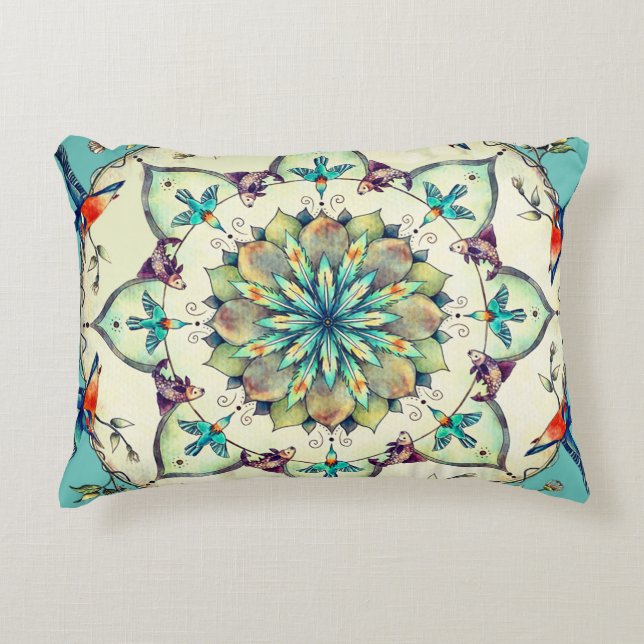 Coussins Décoratifs Main tiré Kingfisher Mandala (Devant)