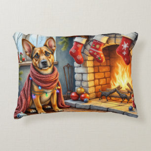 Coussins Décoratifs Malinois belge Cheminée avec lumières de Noël