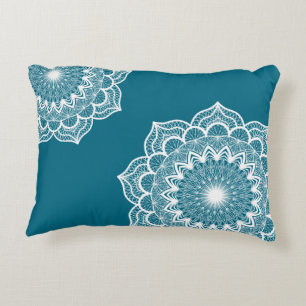 Coussins Décoratifs Mandala blanc sur fond bleu
