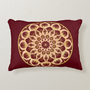Coussins Décoratifs Mandala Bordeauxrouge Or sur Fond Bordeauxrouge