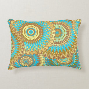 Coussins Décoratifs Mandala superposé bleu marron or