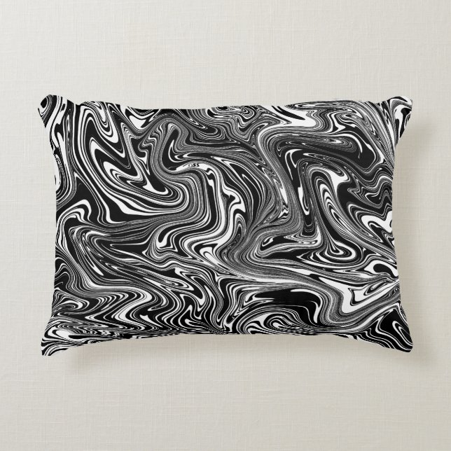 Coussins Décoratifs Marbre Abstrait noir et blanc liquide (Devant)