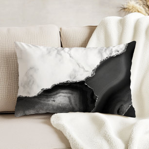 Coussins Décoratifs Marbre Blanc Agate Noire Paillettes Argentées