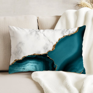 Coussins Décoratifs Marbre Blanc Agate Sarcelle Doré