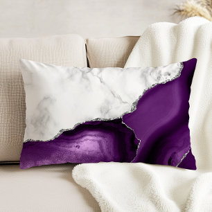Coussins Décoratifs Marbre Blanc Agate Violette Paillettes Argentées