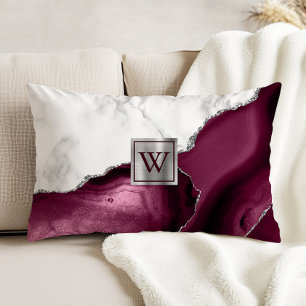 Coussins Décoratifs Marbre blanc Bourgogne Agate Monogramme Argent