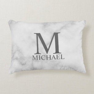 Coussins Décoratifs Marbre Blanc Monogramme et Nom Personnalisés