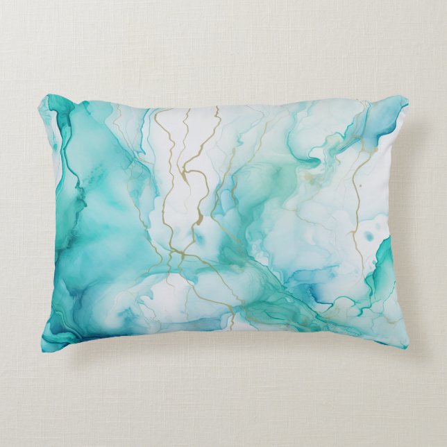 Coussins Décoratifs Marbre d'encre Mint Aqua (Devant)