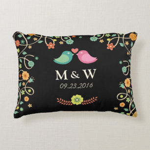 Coussins Décoratifs Mariage moderne Monogramme Floral Inséparables Cou