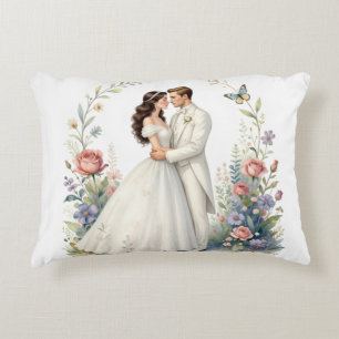 Coussins Décoratifs Mariés Romantiques Élégants Fleurs Couple de Maria