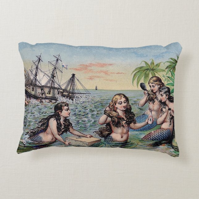Coussins Décoratifs Mermaid Antique Magie Océan Nautique (Dos)