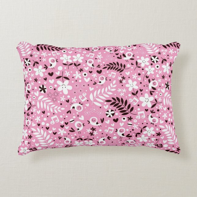 Coussins Décoratifs mignon oiseaux et fleurs rose motif (Devant)