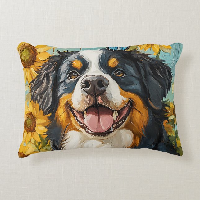 Coussins Décoratifs Mignonne Chien Peinture Tournesols Rustiques Papil (Devant)