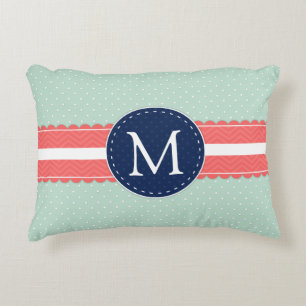 Coussins Décoratifs Mint Polka Point Motif Coral Navy Blue Monogramme