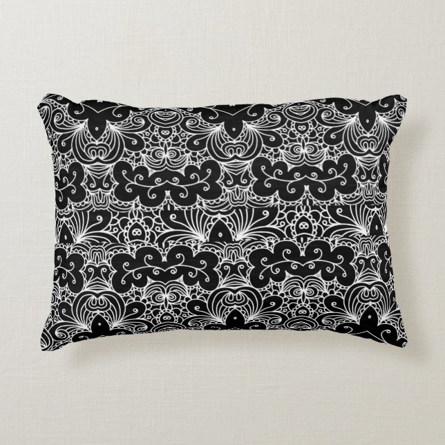 Coussins Décoratifs Modèle floral noir et blanc réversible (Devant)