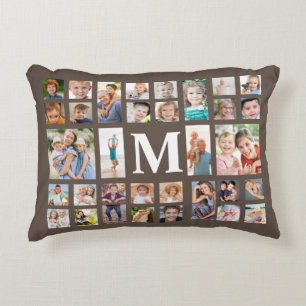 Coussins Décoratifs Moderne Monogramme 32 Famille Photo Collage Marron